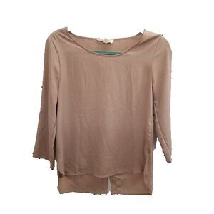 Pink Rose Womens Sz S Brown  Solid 3/4 Sleeve Long Back Blouse